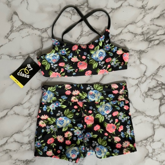 Art Class- Girls' Swim Floral Bike Shorts with Top Set Size M(8) - Picture 1 of 11